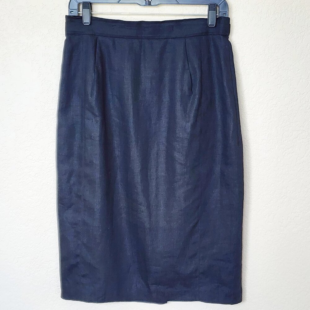 La Perla Pencil Skirt Size 44 Black Linen Lined Career Office Business Italy